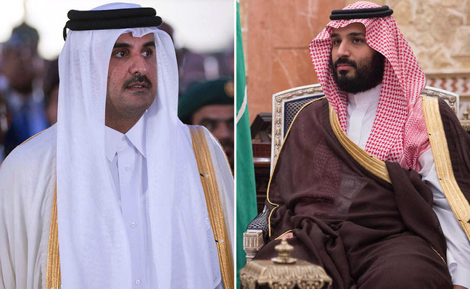Da sinistra l'emiro del Qatar Sheikh Tamim bin Hamad Al-Thani e il principe ereditario saudita Mohammed bin Salman (foto SPA)